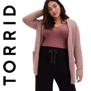 Torrid Pink Fuzzy Yarn Soft And Cozy Cardigan Open Front Sweater Plus Size 2X